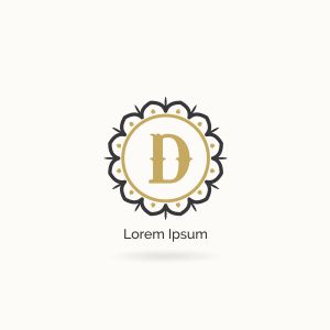 Golden D letter logo design. Luxury letter D monogram. Cosmetics and beauty product mandala illustration.