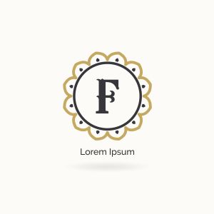 Golden F letter logo design. Luxury letter F monogram. Cosmetics and beauty product mandala illustration..