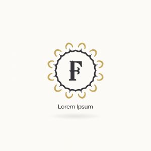 Golden F letter logo design. Luxury letter F monogram. Cosmetics and beauty product mandala illustration..