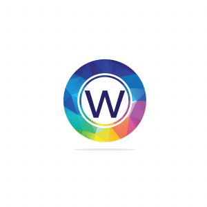 w Letter colorful logo in the hexagonal. Polygonal letter w