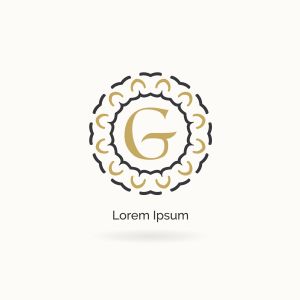 G letter golden logo design, luxury and elegant letter g monogram. Floral style frame, mandala and ornamental illustration.