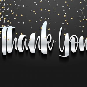 Thank you vector banner design. Silver shine thank you text on black background.	