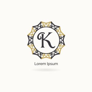 Golden K letter logo design. Luxury letter K monogram. Cosmetics and beauty product mandala illustration..