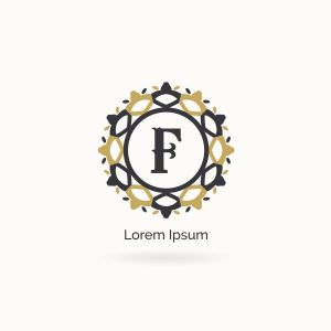 Golden F letter logo design. Luxury letter F monogram. Cosmetics and beauty product mandala illustration..