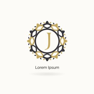 Golden J letter logo design. Luxury letter j monogram. Cosmetics and beauty product mandala illustration..