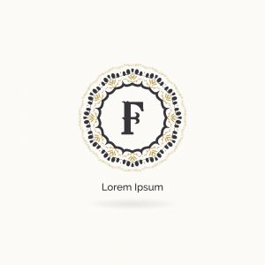 Golden F letter logo design. Luxury letter F monogram. Cosmetics and beauty product mandala illustration..