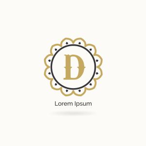 Golden D letter logo design. Luxury letter D monogram. Cosmetics and beauty product mandala illustration.