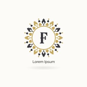Golden F letter logo design. Luxury letter F monogram. Cosmetics and beauty product mandala illustration..