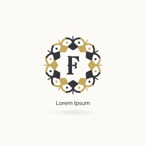 Golden F letter logo design. Luxury letter F monogram. Cosmetics and beauty product mandala illustration..