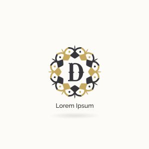Golden D letter logo design. Luxury letter D monogram. Cosmetics and beauty product mandala illustration.