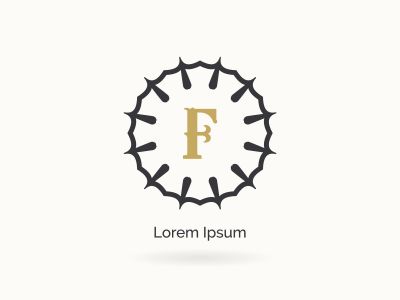 Golden F letter logo design. Luxury letter F monogram. Cosmetics and beauty product mandala illustration..