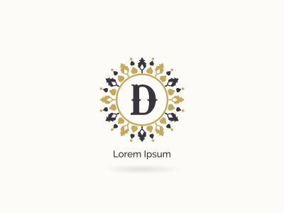 Golden D letter logo design. Luxury letter D monogram. Cosmetics and beauty product mandala illustration.