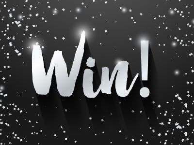 Win sign vector banner design, Golden win text.