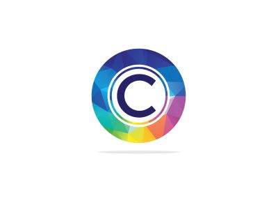 C Letter colorful logo in the hexagonal. Polygonal letter C	