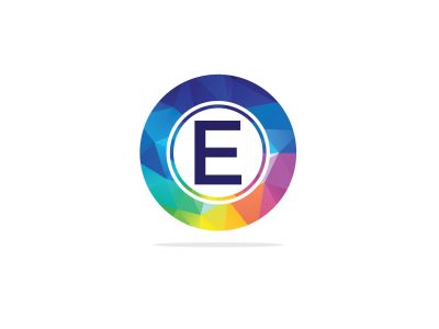 E Letter colorful logo in the hexagonal. Polygonal letter E