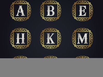 Luxury golden letters vector design. A, B, E, H, K, M, P, S, Z letter vector emblem.	