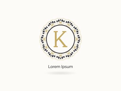 Golden K letter logo design. Luxury letter K monogram. Cosmetics and beauty product mandala illustration..