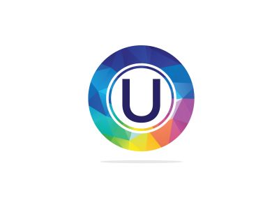 U Letter colorful logo in the hexagonal. Polygonal letter U	