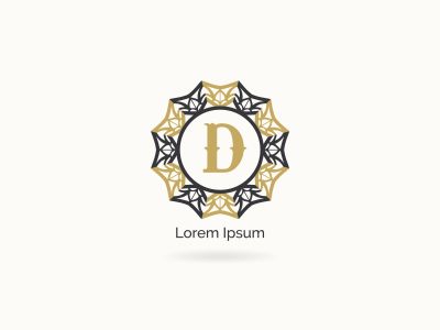 Golden D letter logo design. Luxury letter D monogram. Cosmetics and beauty product mandala illustration.