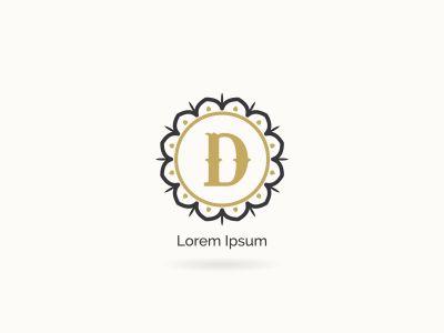 Golden D letter logo design. Luxury letter D monogram. Cosmetics and beauty product mandala illustration.