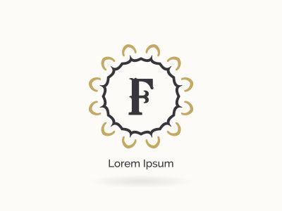 Golden F letter logo design. Luxury letter F monogram. Cosmetics and beauty product mandala illustration..