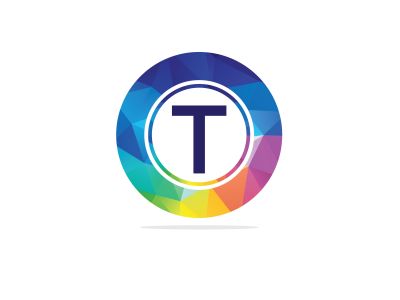 T Letter colorful logo in the hexagonal. Polygonal letter T	
