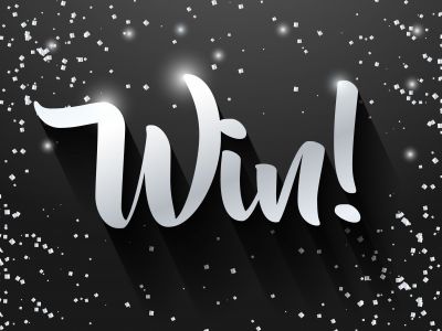 Win sign vector banner design, Golden win text.	