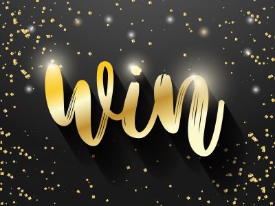 Win sign vector banner design, Golden win text.	