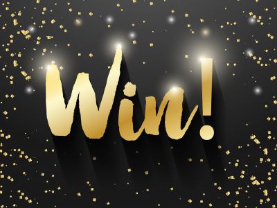 Win sign vector banner design, Golden win text.	