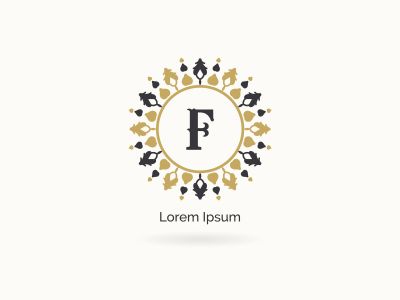 Golden F letter logo design. Luxury letter F monogram. Cosmetics and beauty product mandala illustration..