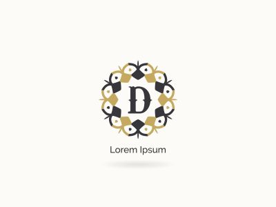 Golden D letter logo design. Luxury letter D monogram. Cosmetics and beauty product mandala illustration.