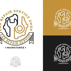 Automobile, car repairing service logo design, wrench in gear icon, mechanic tools vector illustration.	