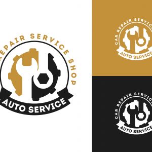 Automobile, car repairing service logo design, wrench in gear icon, mechanic tools vector illustration.	