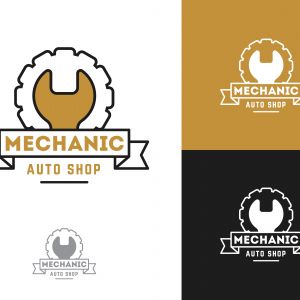 Automobile, car repairing service logo design, wrench in gear icon, mechanic tools vector illustration.	
