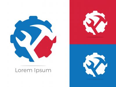 Automobile, car repairing service logo design, wrench in gear icon, mechanic tools vector illustration.	