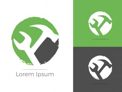 Automobile, car repairing service logo design, wrench in gear icon, mechanic tools vector illustration.	