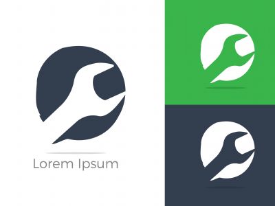 Automobile, car repairing service logo design, wrench in gear icon, mechanic tools vector illustration.	
