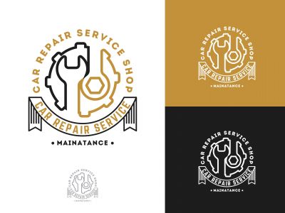 Automobile, car repairing service logo design, wrench in gear icon, mechanic tools vector illustration.	
