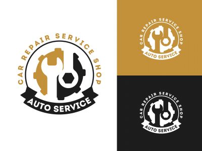 Automobile, car repairing service logo design, wrench in gear icon, mechanic tools vector illustration.	