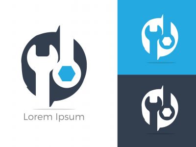 Automobile, car repairing service logo design, wrench in gear icon, mechanic tools vector illustration.	