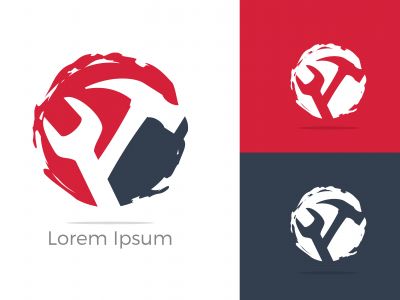 Automobile, car repairing service logo design, wrench in gear icon, mechanic tools vector illustration.	