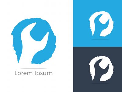 Automobile, car repairing service logo design, wrench in gear icon, mechanic tools vector illustration.	