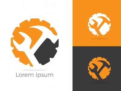 Automobile, car repairing service logo design, wrench in gear icon, mechanic tools vector illustration.	