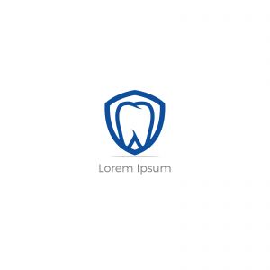 Dental care logo design. Tooth in shield vector illustration. Teeth safety and care.	