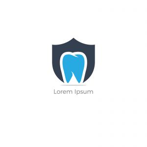 Dental care logo design. Tooth in shield vector illustration. Teeth safety and care.	