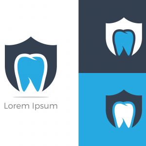 Dental care logo design. Tooth in shield vector illustration. Teeth safety and care.	