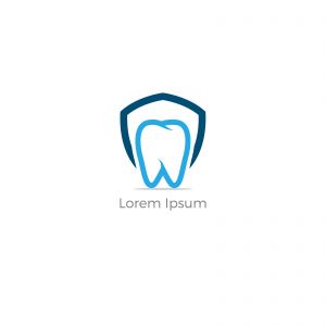 Dental care logo design. Tooth in shield vector illustration. Teeth safety and care.	