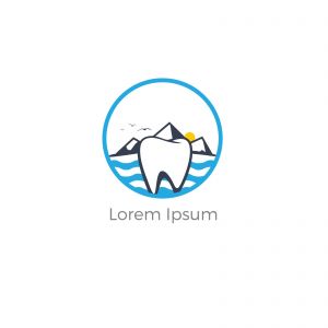 Dental logo. Tooth and boat in river vector logo design.	