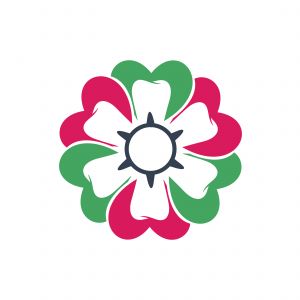 Dental care logo icons set, tooth in shield, home, apple and heart illustration.	