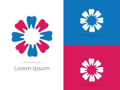 Dental care logo icons set, tooth in shield, home, apple and heart illustration.	